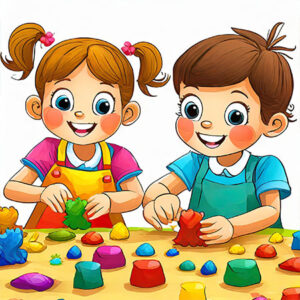 Kindergarten Kinder kneten spielen mit Knetfiguren Bildungsdoku-Vorlagen